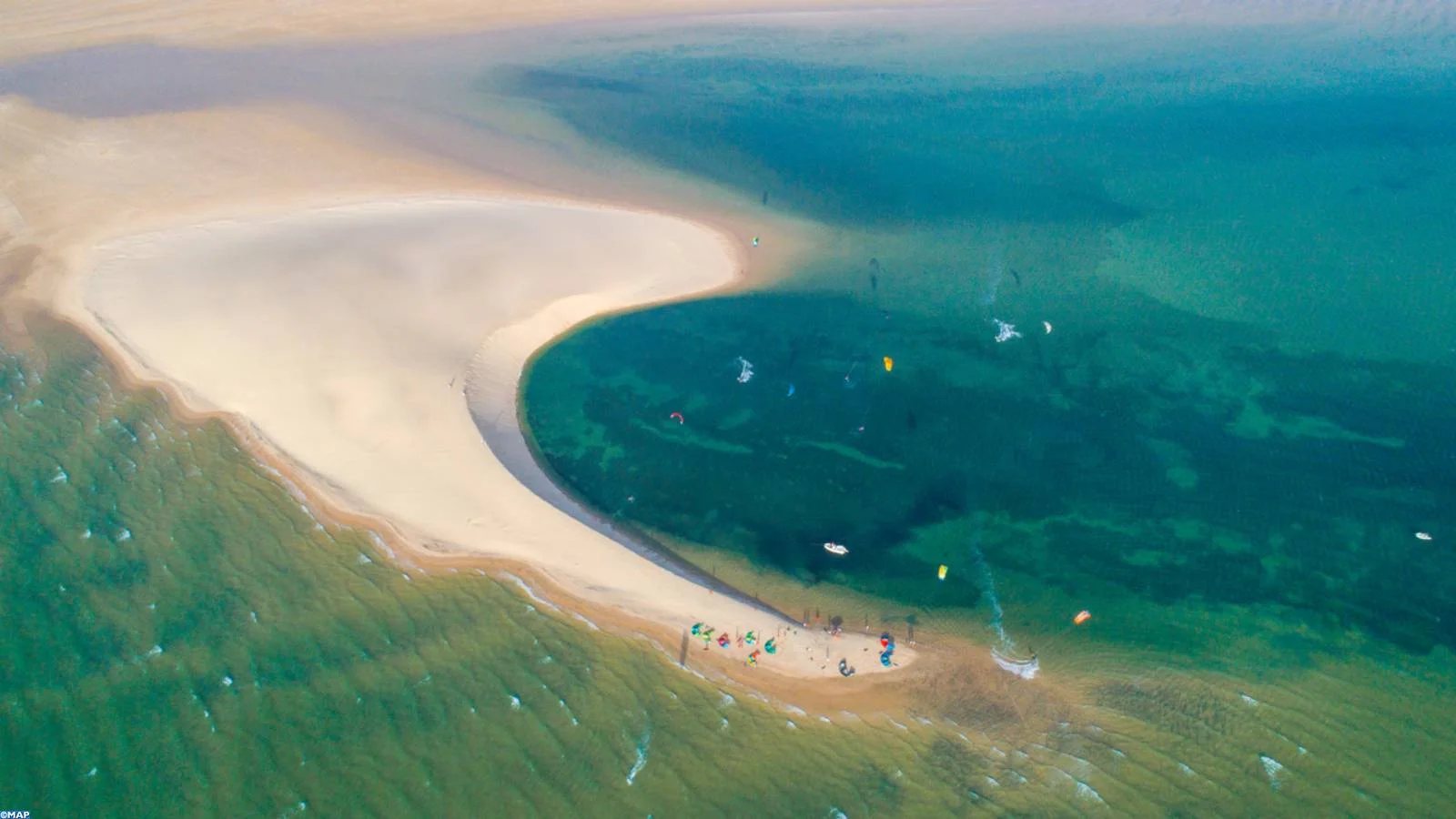Kitesurfers on the bay at Dakhla
